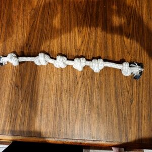 Knotted rope hemp dog toy.